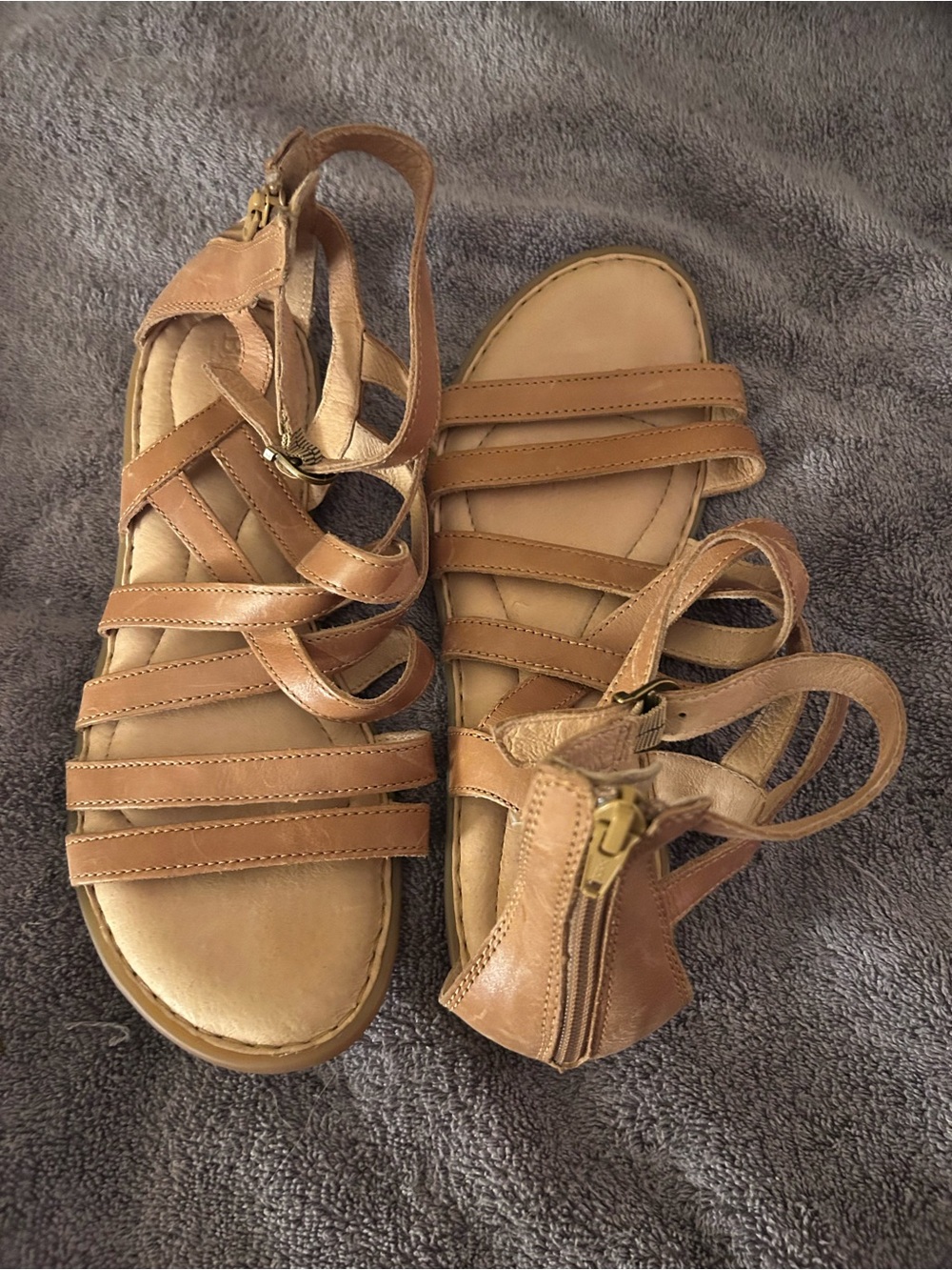 Born Tan Strappy Leather Sandals with Zipper